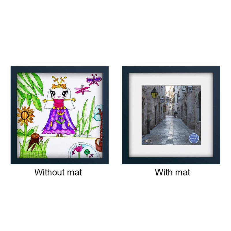 RPJC 11x11 inch Picture Frame Made of Solid Wood and High Definition Glass Display Pictures 8x8 with Mat or 11x11 Without Mat for Wall Mounting Photo Frame Jazz Blue - Image 5